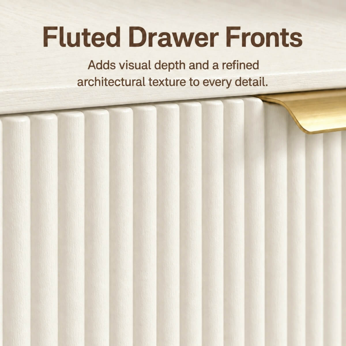 3-Drawer Chest of Drawers - Fluted Bedroom Storage Unit with Rounded Corners, Gold Handles and 4 Solid Wood Legs, Cream White