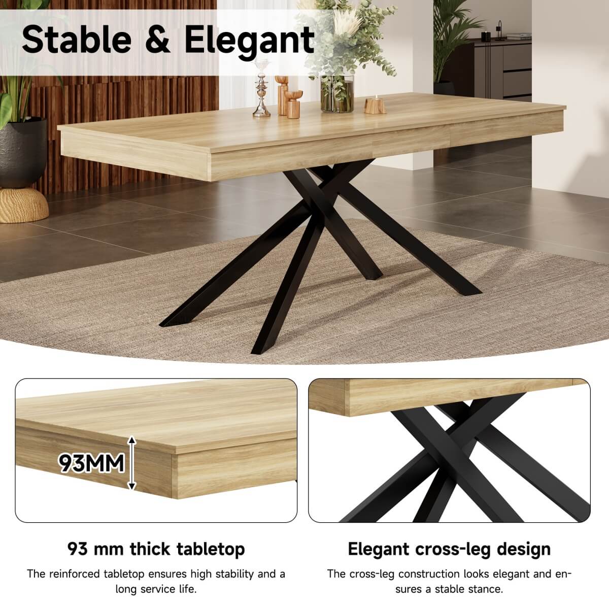 Extendable Dining Table 140 to 180 cm – Rectangular Table for 6 to 8 People with Metal Legs