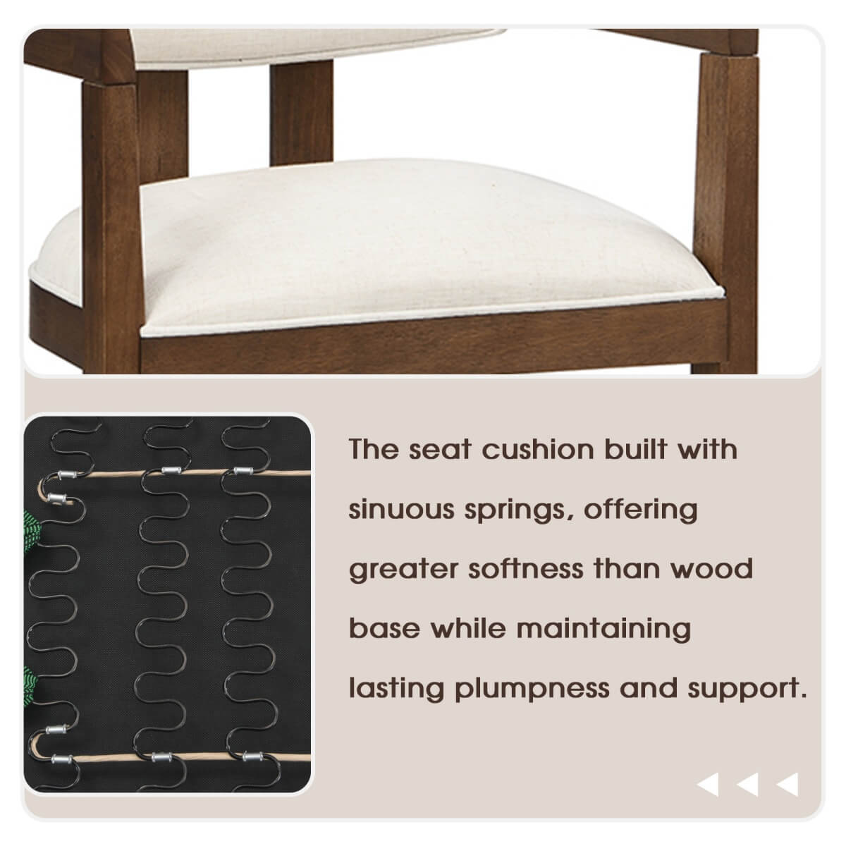 Set of 2 Solid Wood Dining Chairs – Linen Upholstery, Walnut Finish, Suitable for Home or Café