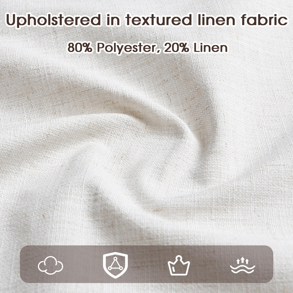 Set of 2 Solid Wood Dining Chairs – Linen Upholstery, Walnut Finish, Suitable for Home or Café