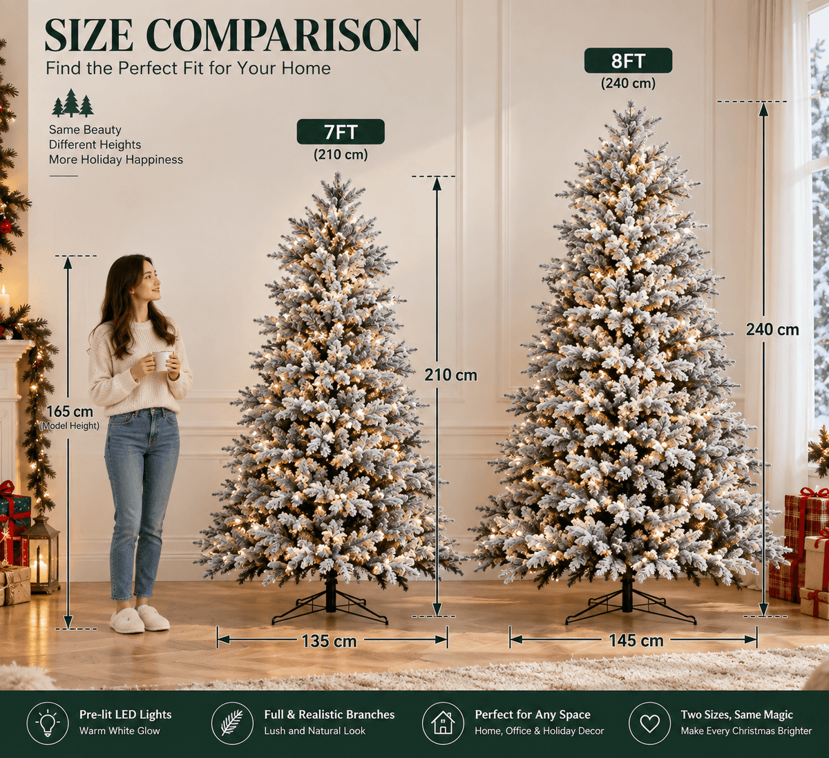 Pre-Lit Flocked Christmas Tree - Artificial Snow-Flocked Christmas Tree with Built-in Lights