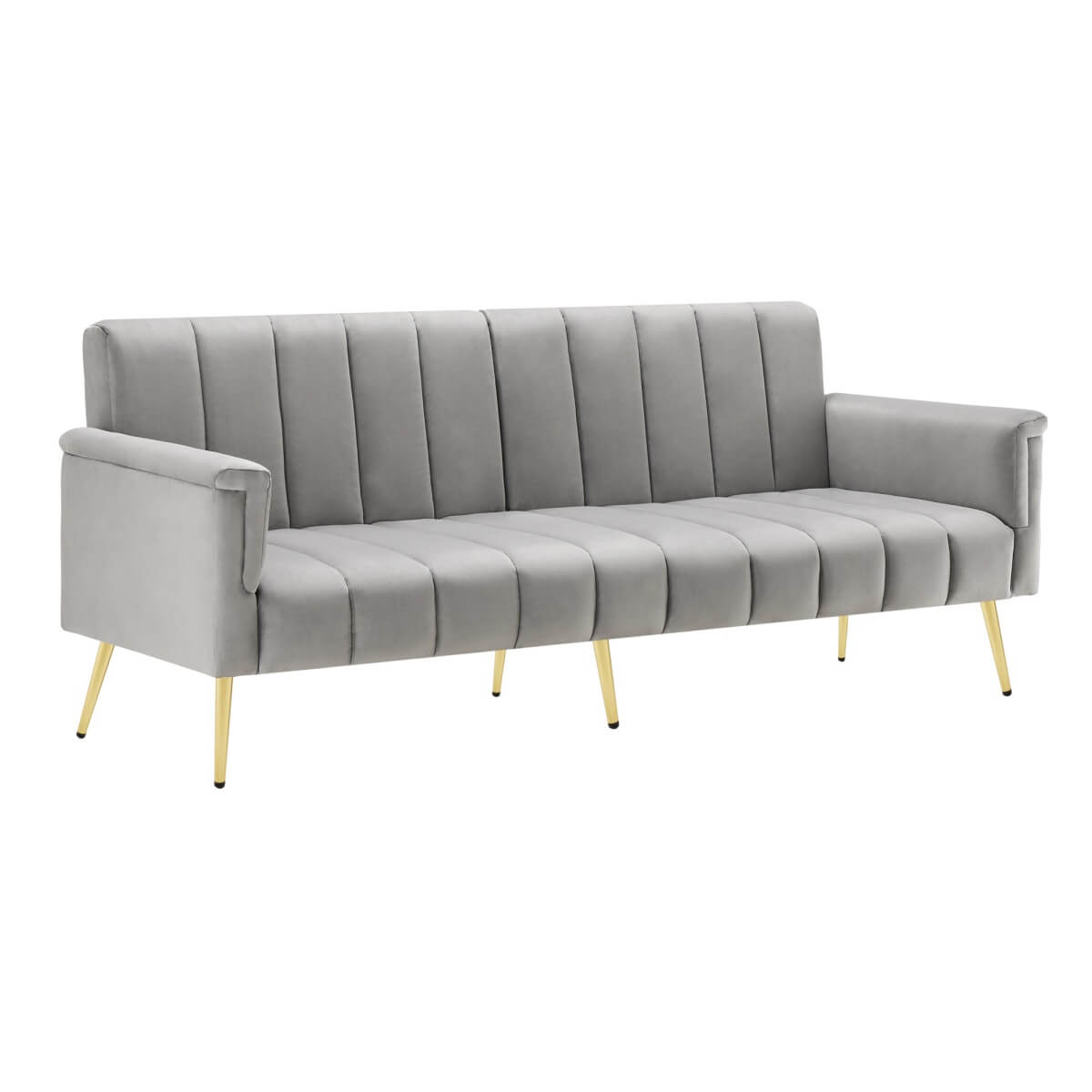 Modern Velvet Sofa Bed - Adjustable Backrest & Armrests, Convertible Sleeper with Metal Legs for Living Room, Bedroom & Guest Room, Grey
