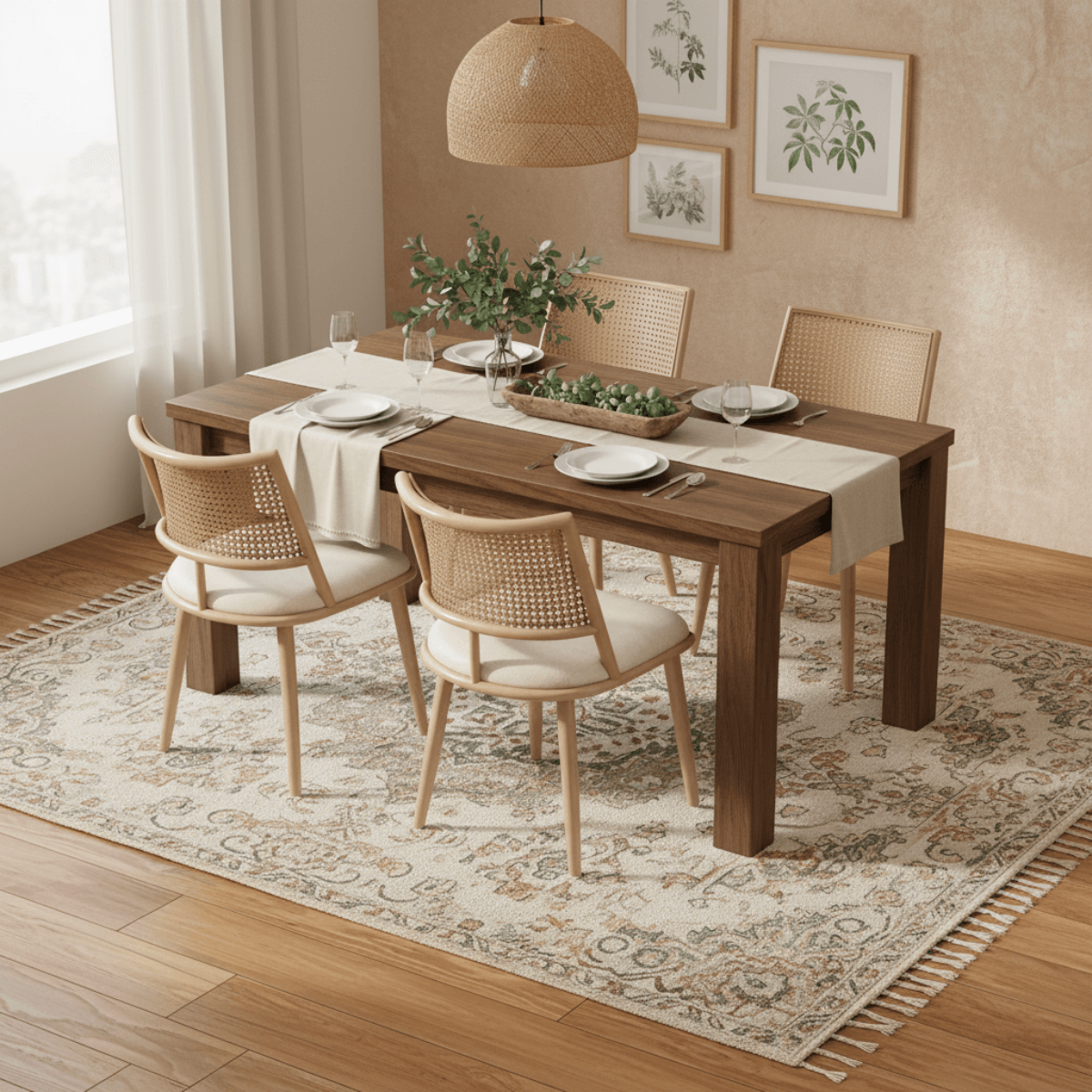 Set of 2 PU & Rattan Kitchen Chairs – Bamboo Frame Retro Side Chairs for Home, Café & Restaurant