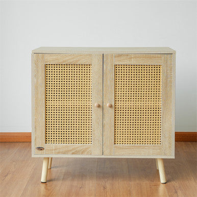 Natural Wood Color Rattan Storage Cabinet