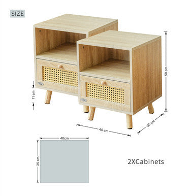 Two wooden cabinets with dimensions on a white background