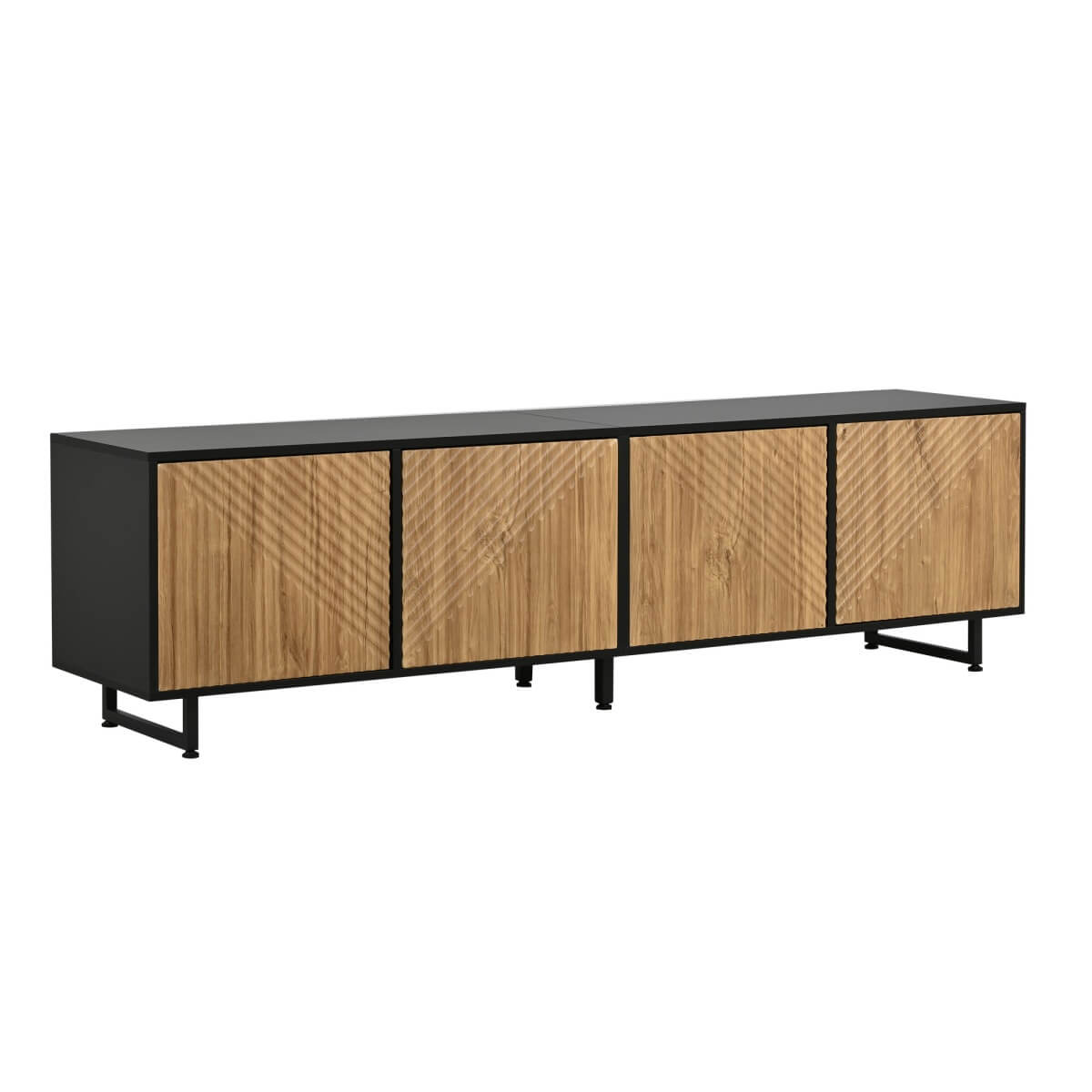 180cm Industrial TV Stand for 75 Inch TVs - Black & Wood Media Console with 4 Storage Cabinets