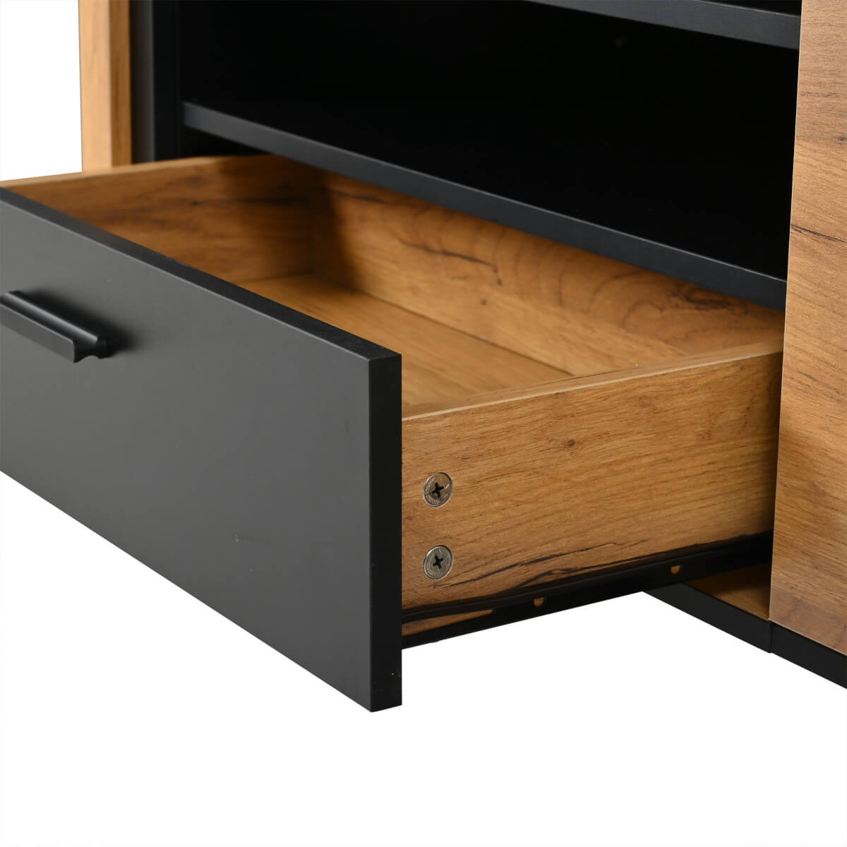 180cm Modern TV Stand for Up to 75 Inch TVs - Oak & Black Media Console with Drawers & Cabinets, Industrial TV Unit