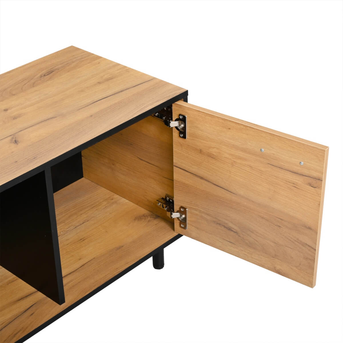 180cm Modern TV Stand for Up to 75 Inch TVs - Oak & Black Media Console with Drawers & Cabinets, Industrial TV Unit