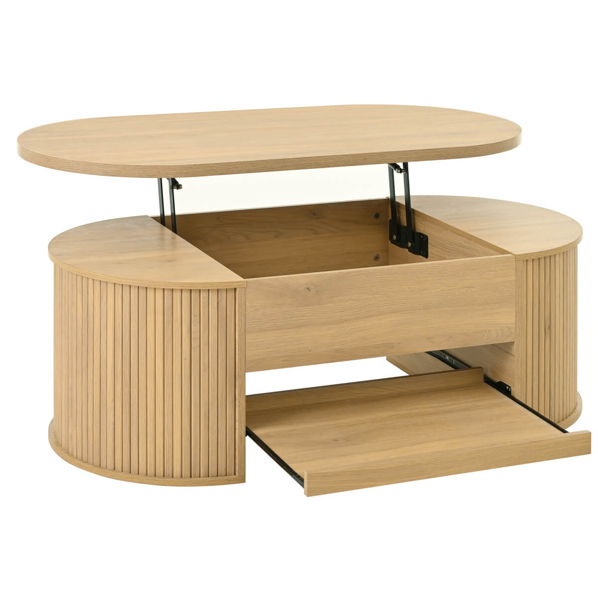 Lift-Top Coffee Table with Curved Wood Design - Extendable Storage Centre Table for Living Room