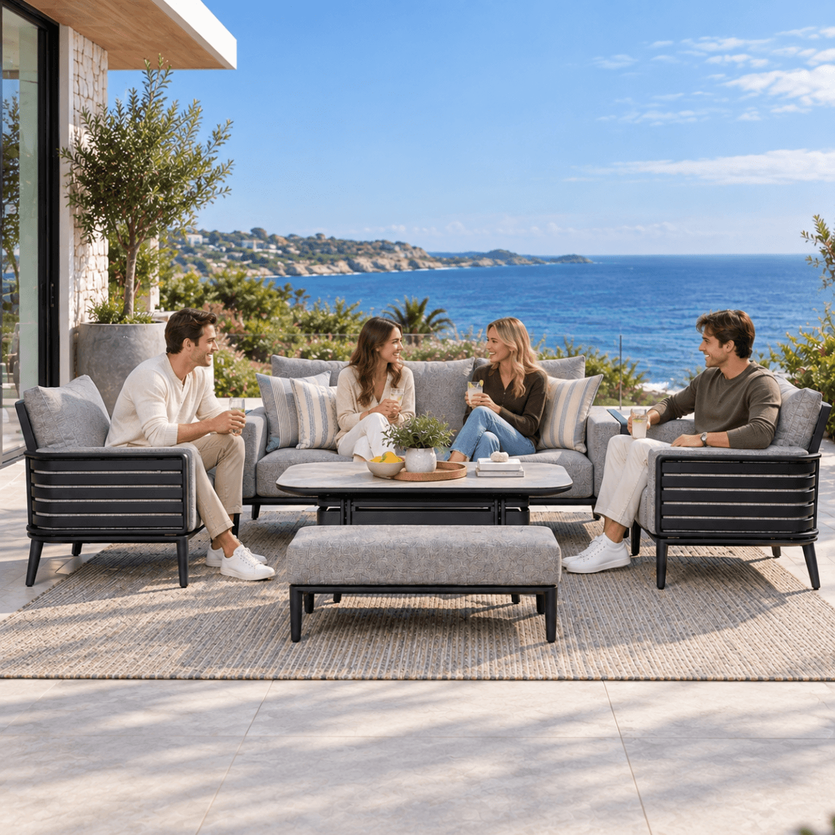 AUREL 7-Seater Aluminium Outdoor Sofa Set - 5 Pieces