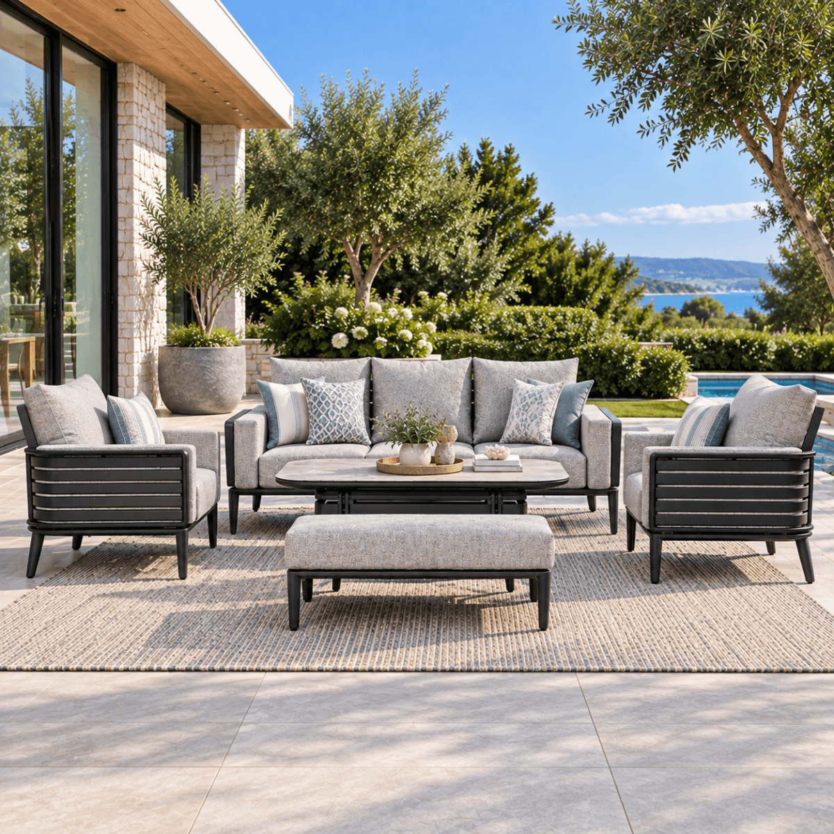 AUREL 7-Seater Aluminium Outdoor Sofa Set - 5 Pieces