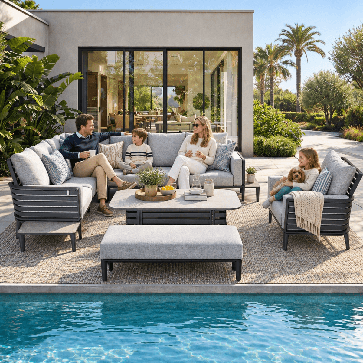 AUREL 9-Seater Aluminium Modular L-Shaped Outdoor Corner Sofa Set - 9 Pieces