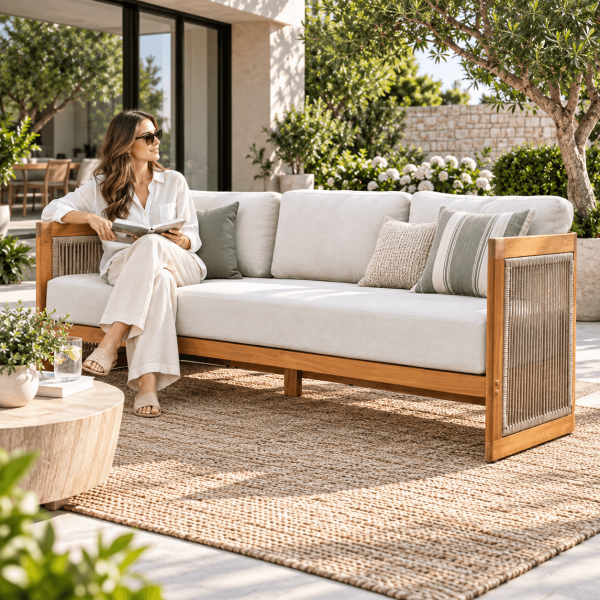 CAVEN Solid Wood Outdoor 3-Seater Sofa