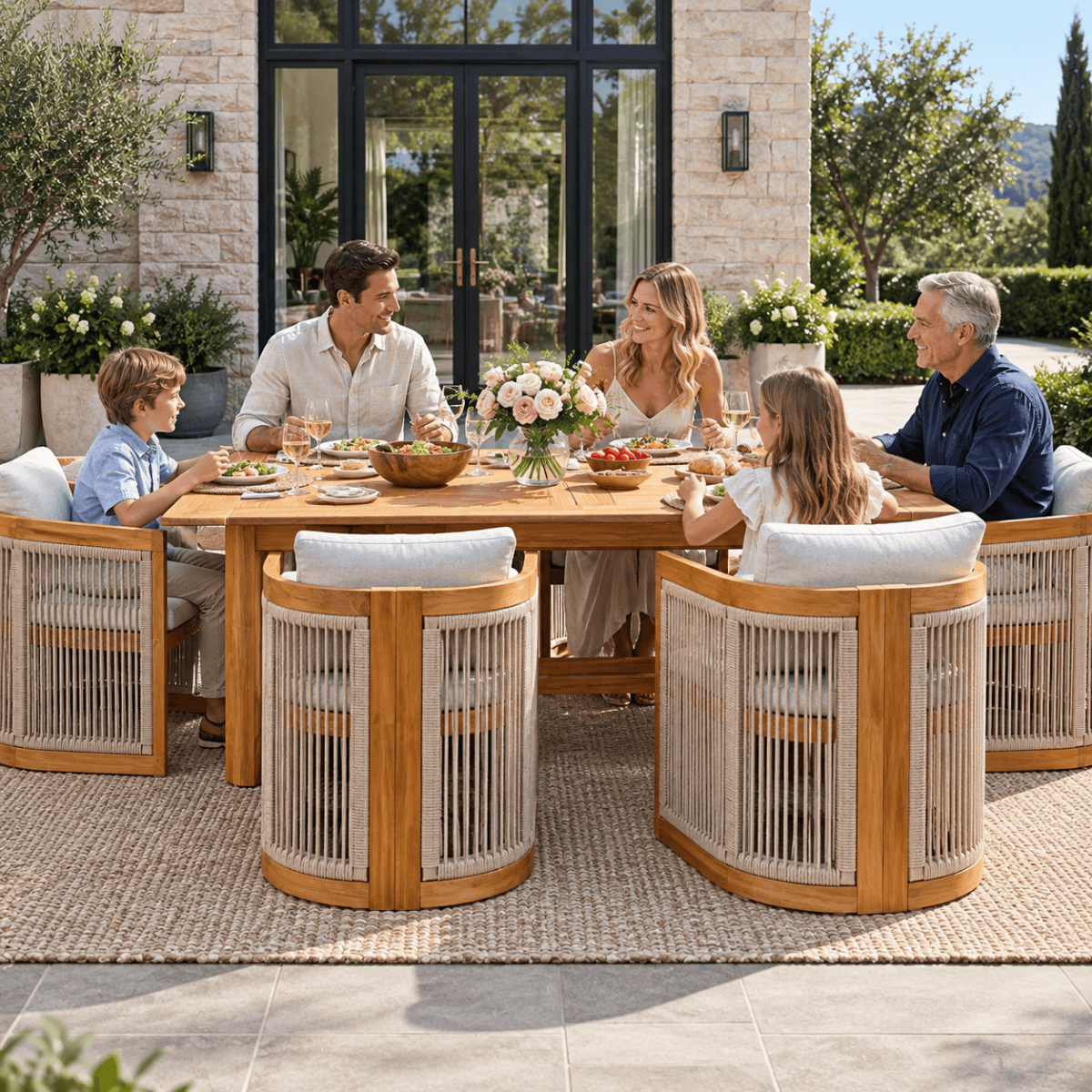 CAVEN Solid Wood Outdoor Dining Set with 2.2m Table & Chairs