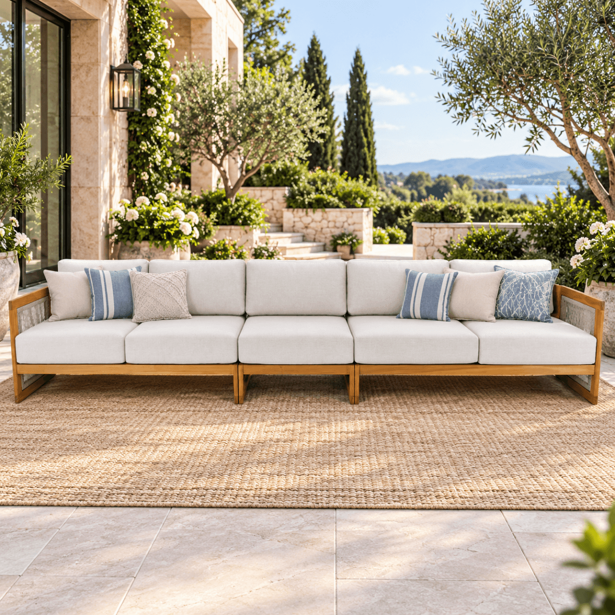CAVEN Modular 5-Seater Solid Wood Garden Sofa Set - 3-Piece Outdoor Lounge Set