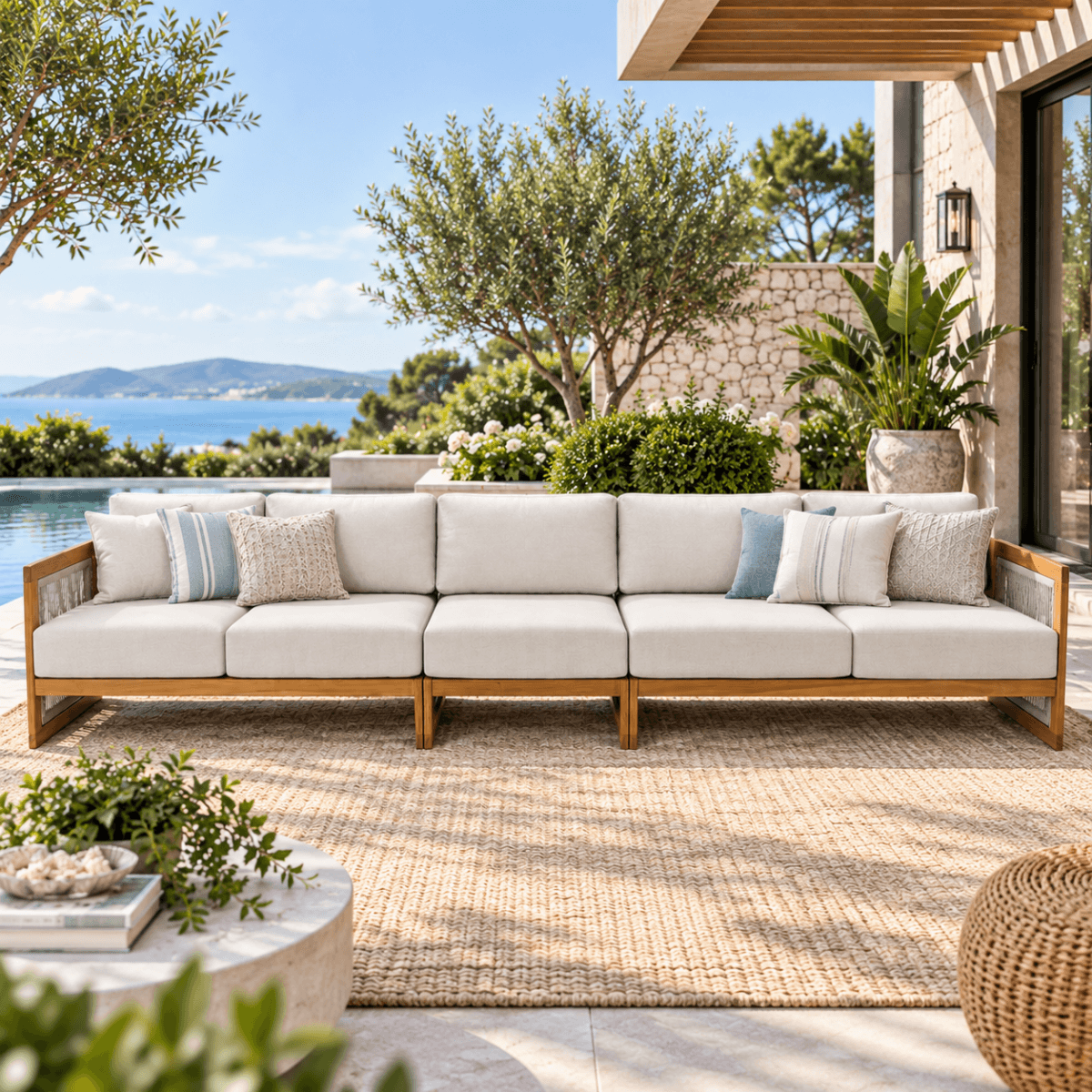 CAVEN Modular 5-Seater Solid Wood Garden Sofa Set - 3-Piece Outdoor Lounge Set