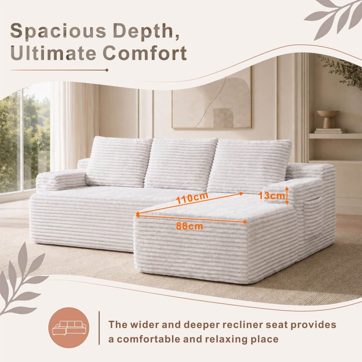 SOFTY 3-5 Seater Indoor Modular Sofa Set - Compressed Sectional Sofa with Right Chaise & Left Armchair, Grey