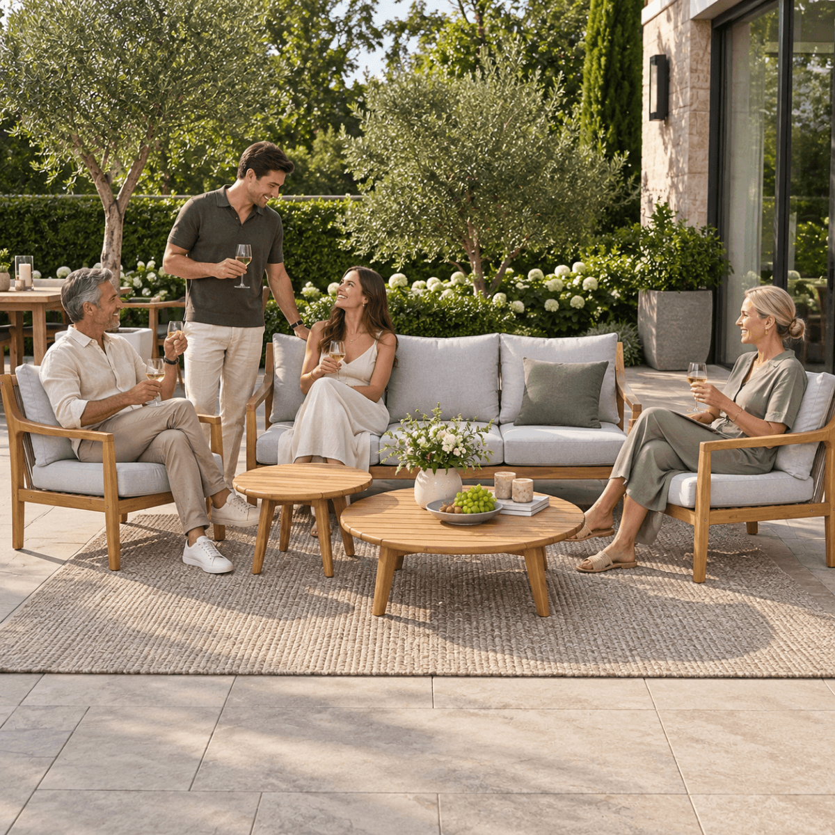 SOLARA 5-Piece Wood Outdoor Sofa Set - 5-Seater