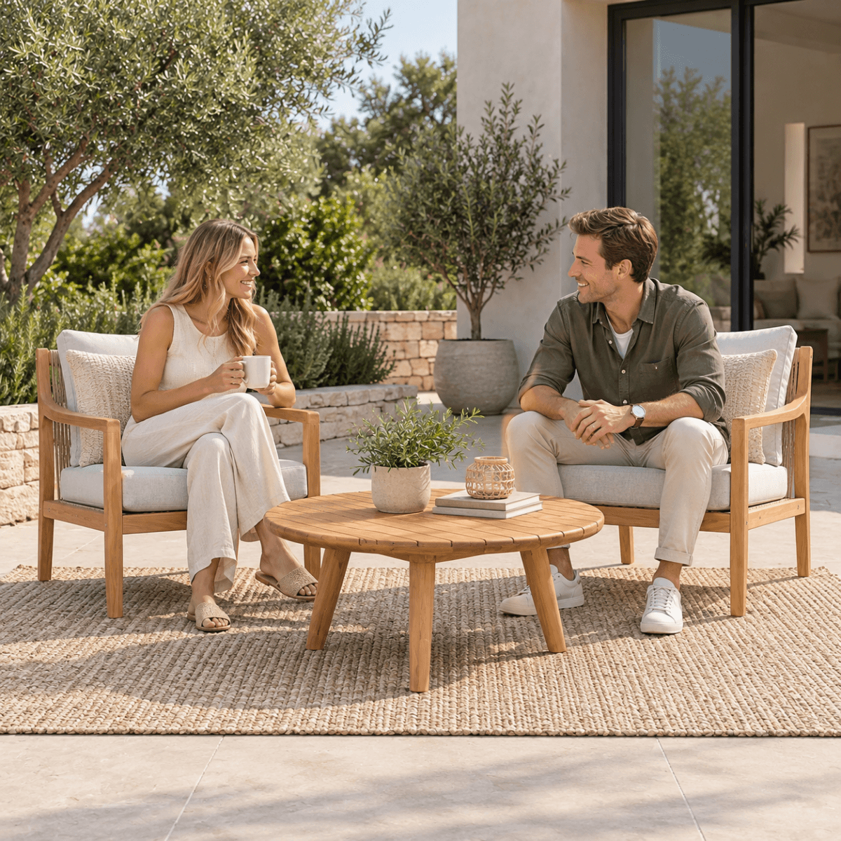 SOLARA Wood Outdoor Bistro Sofa Set - 3-Piece