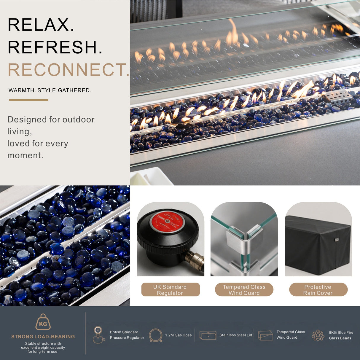 TALARA Outdoor Aluminium Gas Fire Pit Table – Powder-Coated Finish