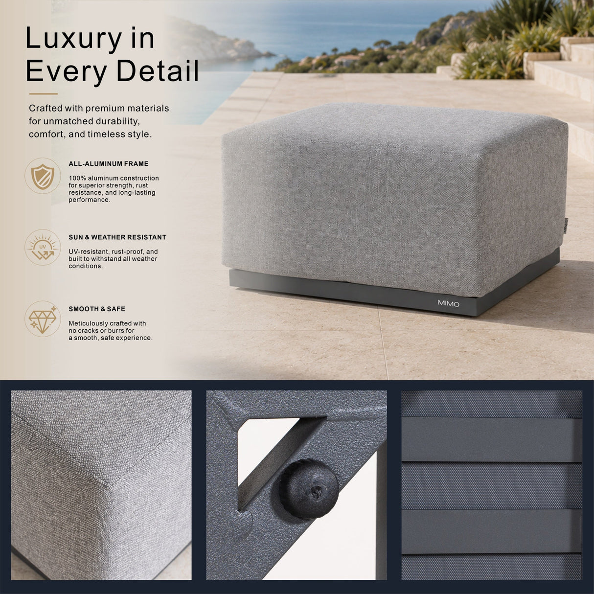 VAREL Aluminium Outdoor Ottoman with Removable Cushion