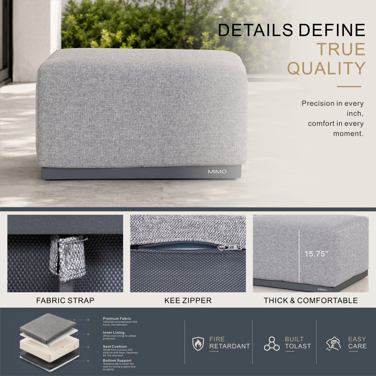 VAREL Aluminium Outdoor Ottoman with Removable Cushion