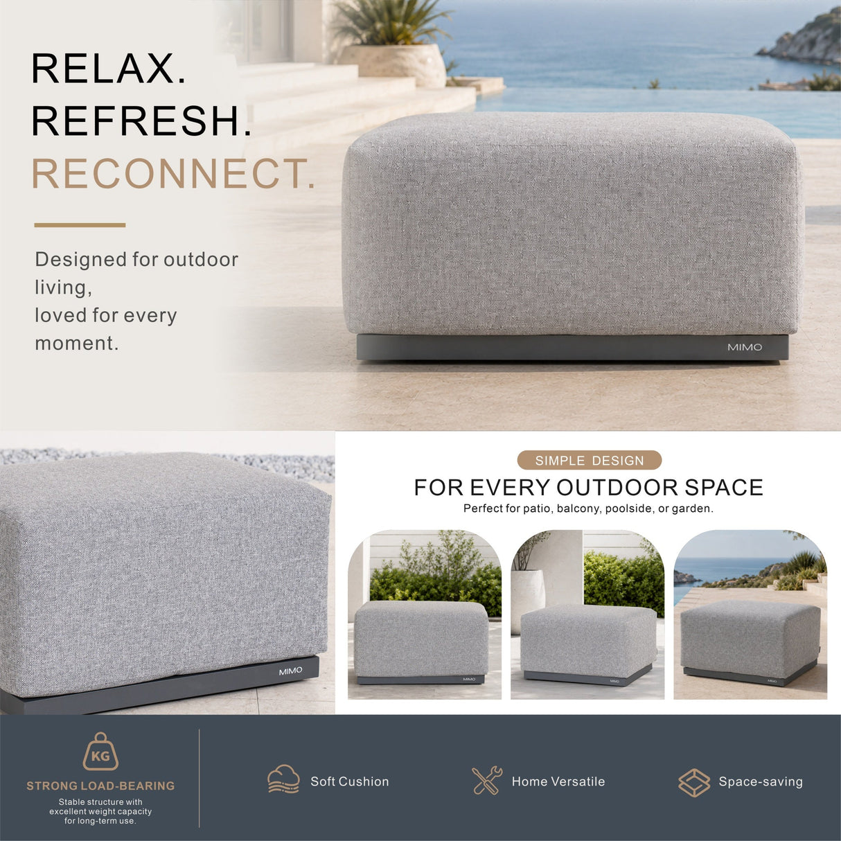 VAREL Aluminium Outdoor Ottoman with Removable Cushion