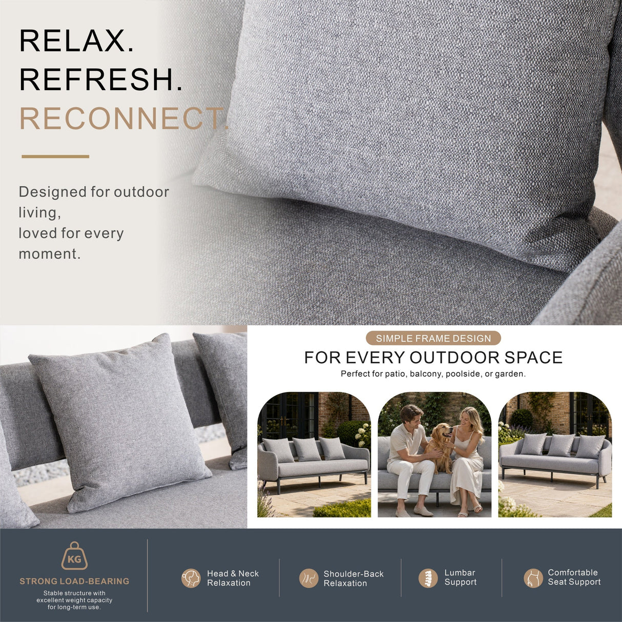 VELORA Aluminium Outdoor 3-Seater Sofa