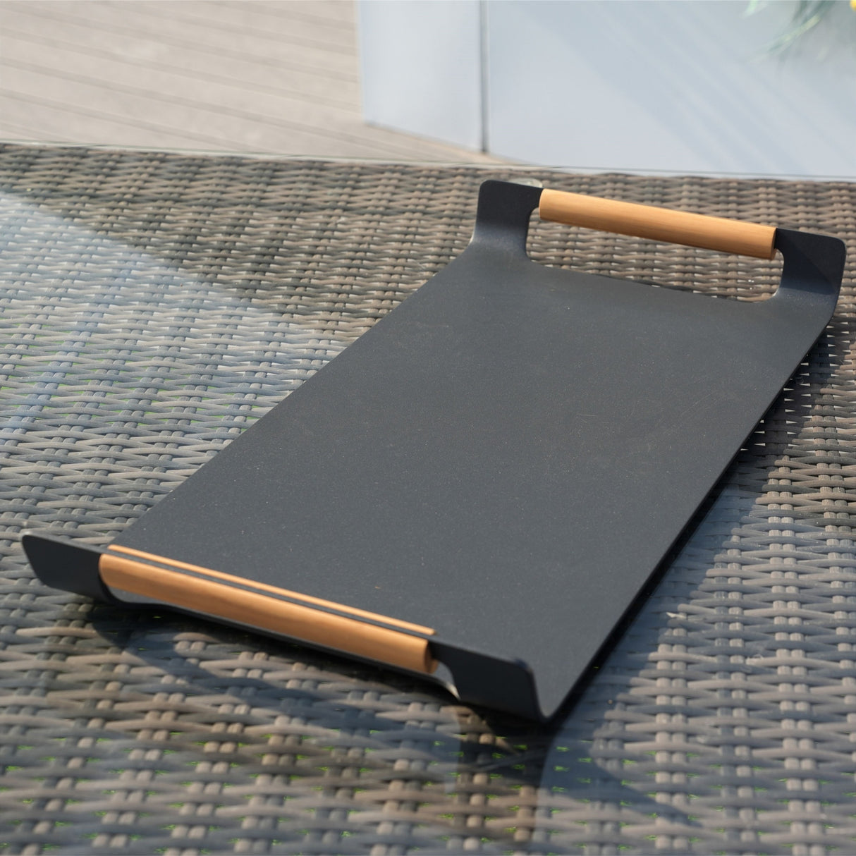 Outdoor Aluminium Serving Tray with Teak Handles
