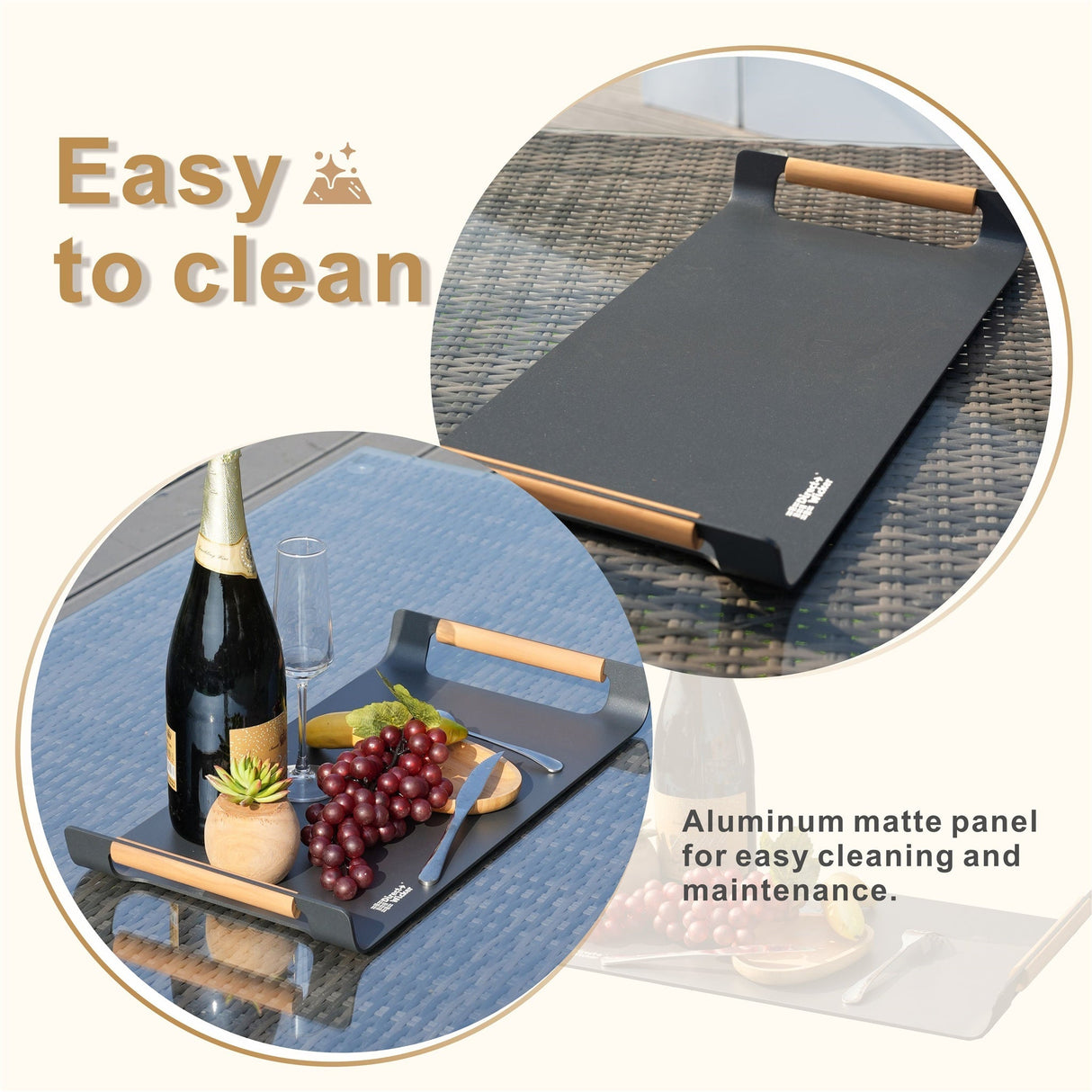 Outdoor Aluminium Serving Tray with Teak Handles