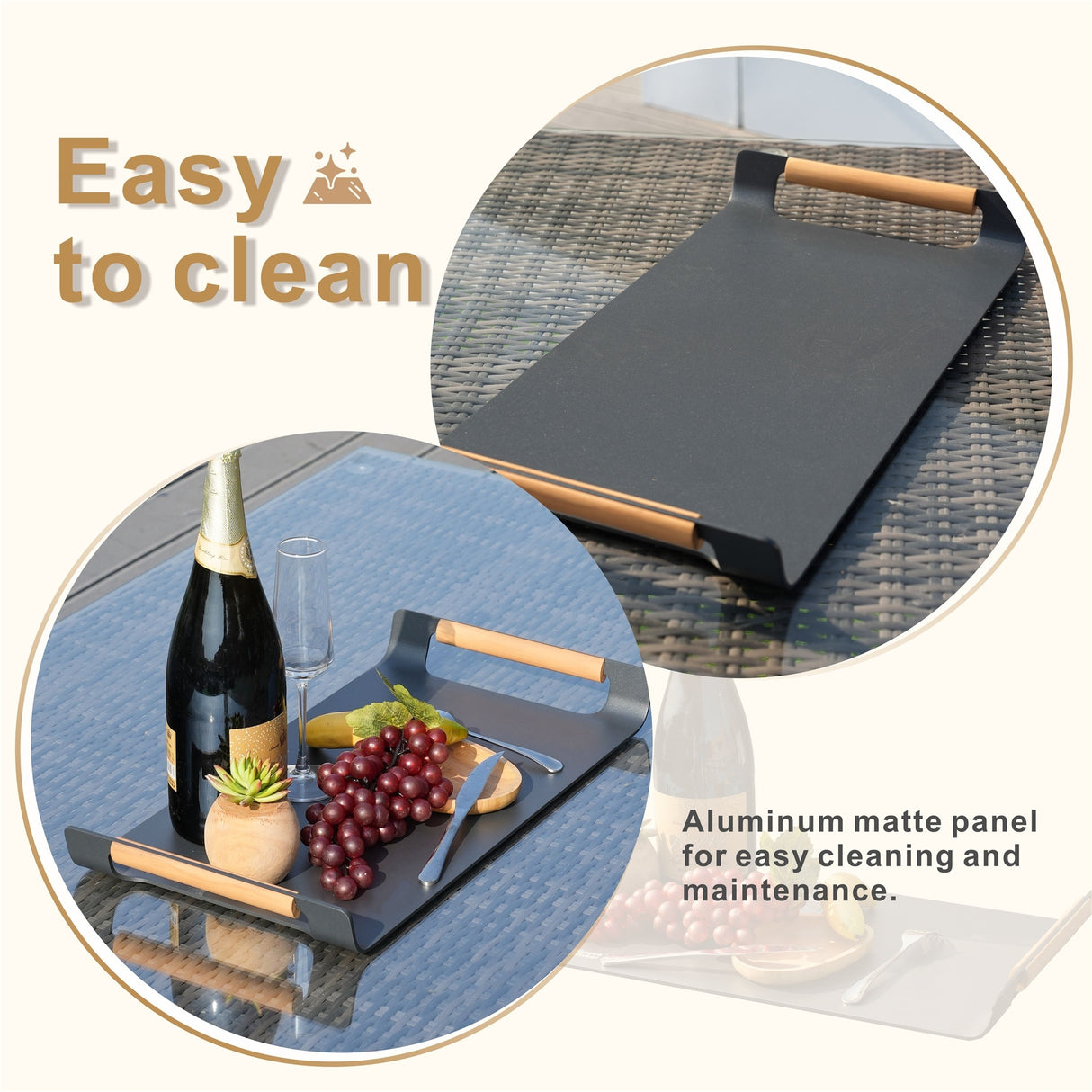 Outdoor Aluminium Serving Tray with Teak Handles