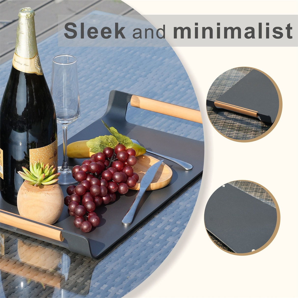 Outdoor Aluminium Serving Tray with Teak Handles
