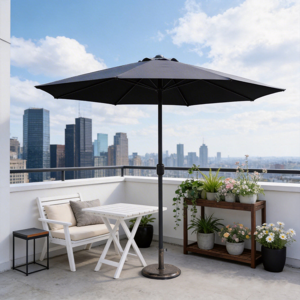 Outdoor Garden Parasol with Steel Pole - 8 Rib, Crank Handle & Vent