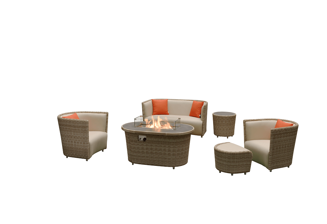 4 Seater Rattan Garden Fire Pit Sofa Set with Side Tables and Footstools - Outdoor Patio Furniture