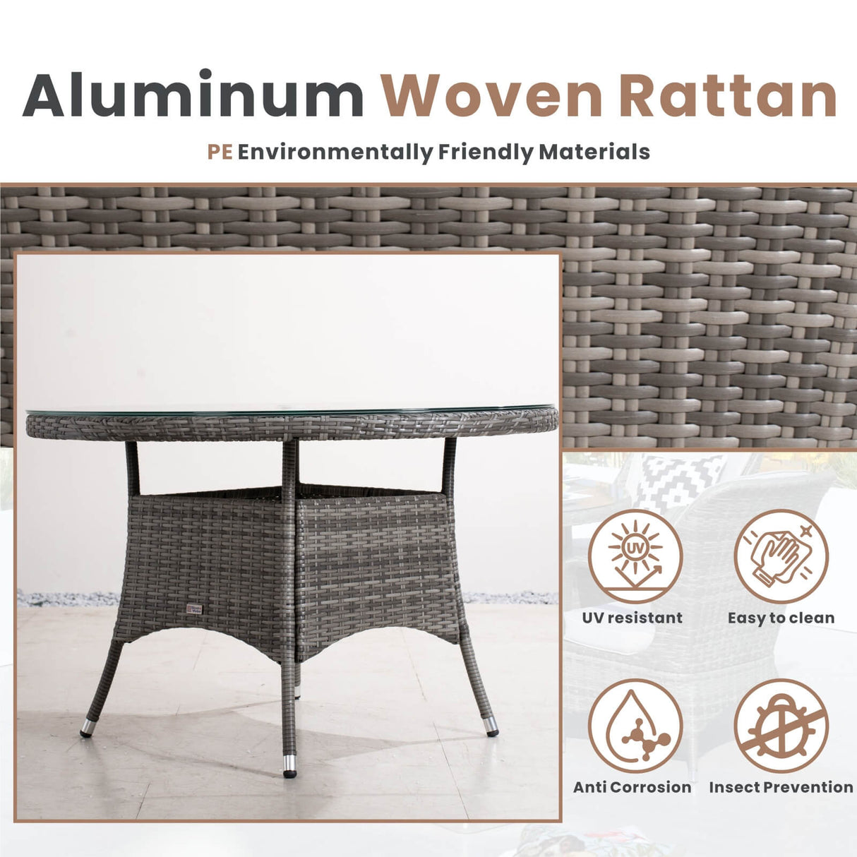 Ravenna 4-Seat Outdoor Dining Set - Round Dining Table (PAD-1709+010)