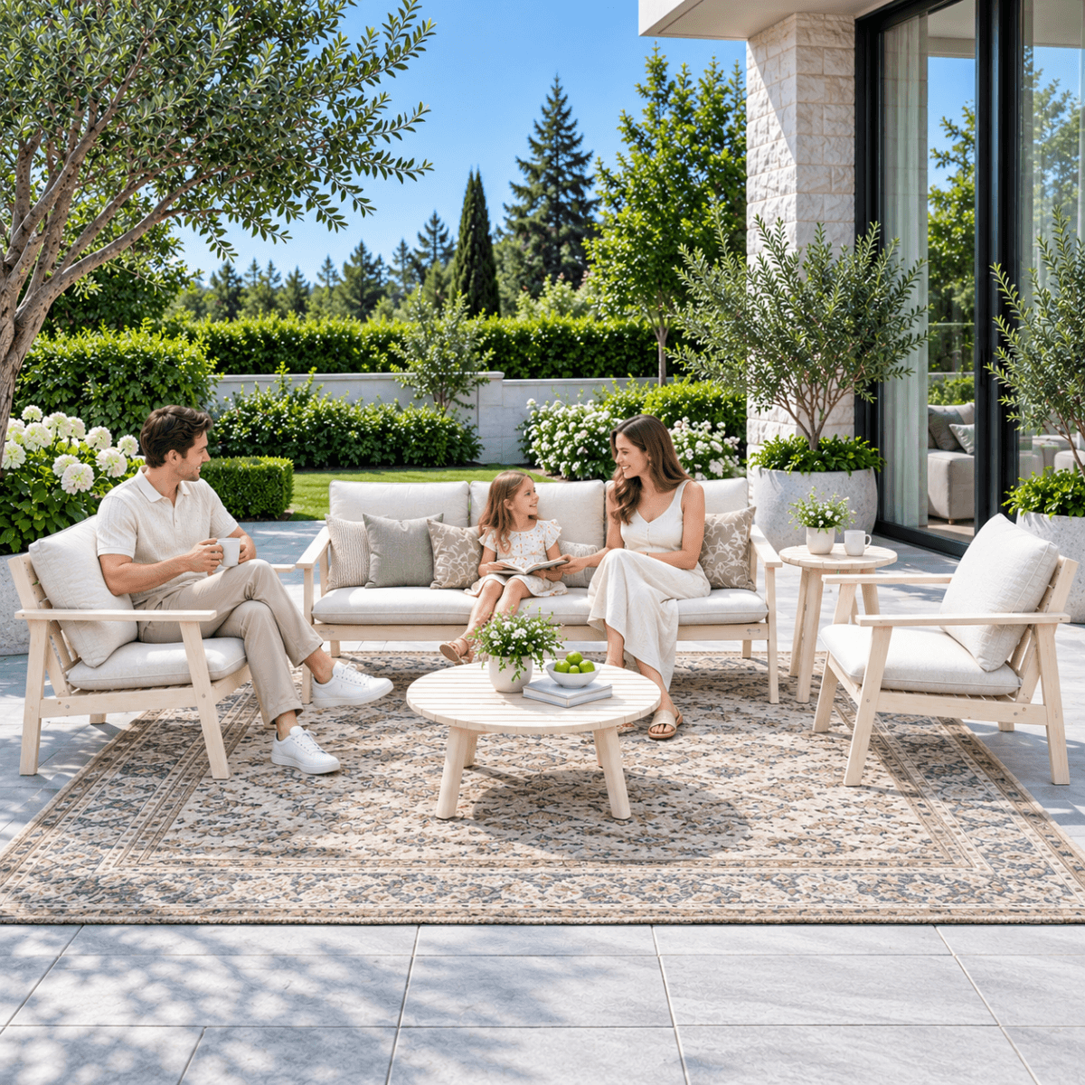 5-Piece Wood Outdoor Sofa Set - 5-Seater