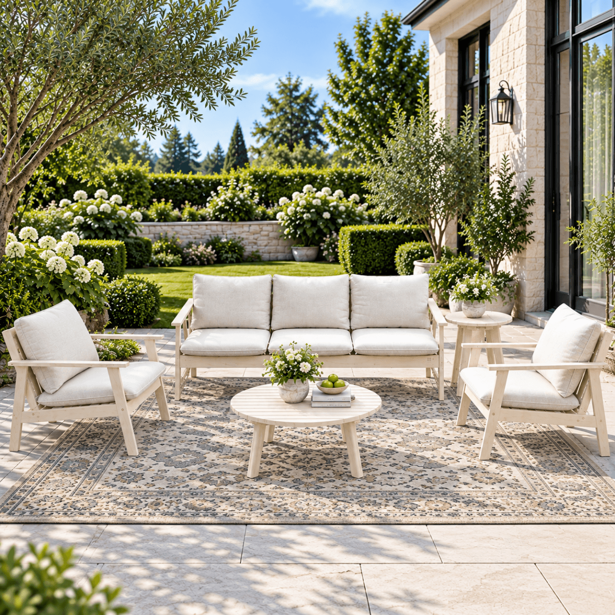 5-Piece Wood Outdoor Sofa Set - 5-Seater