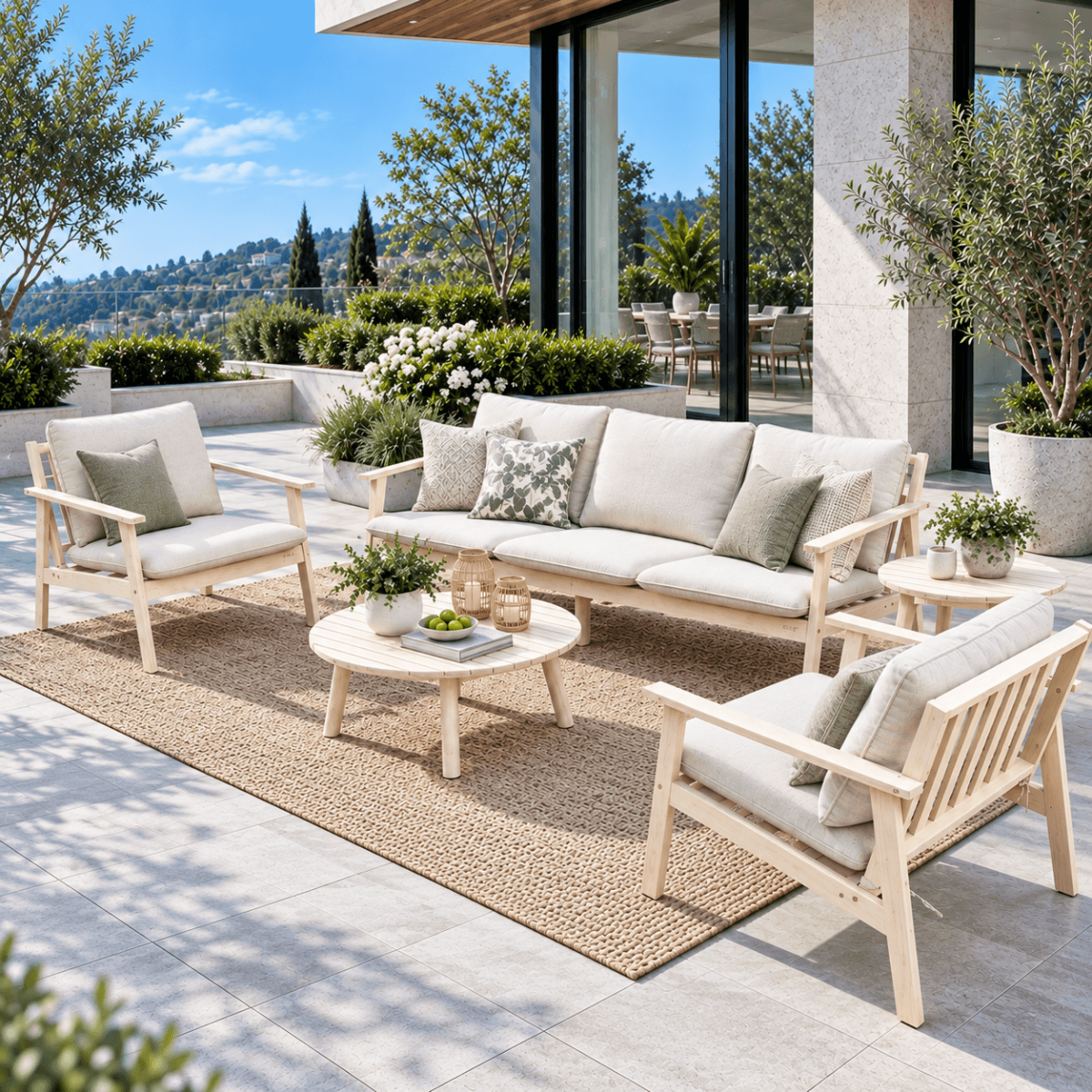 5-Piece Wood Outdoor Sofa Set - 5-Seater