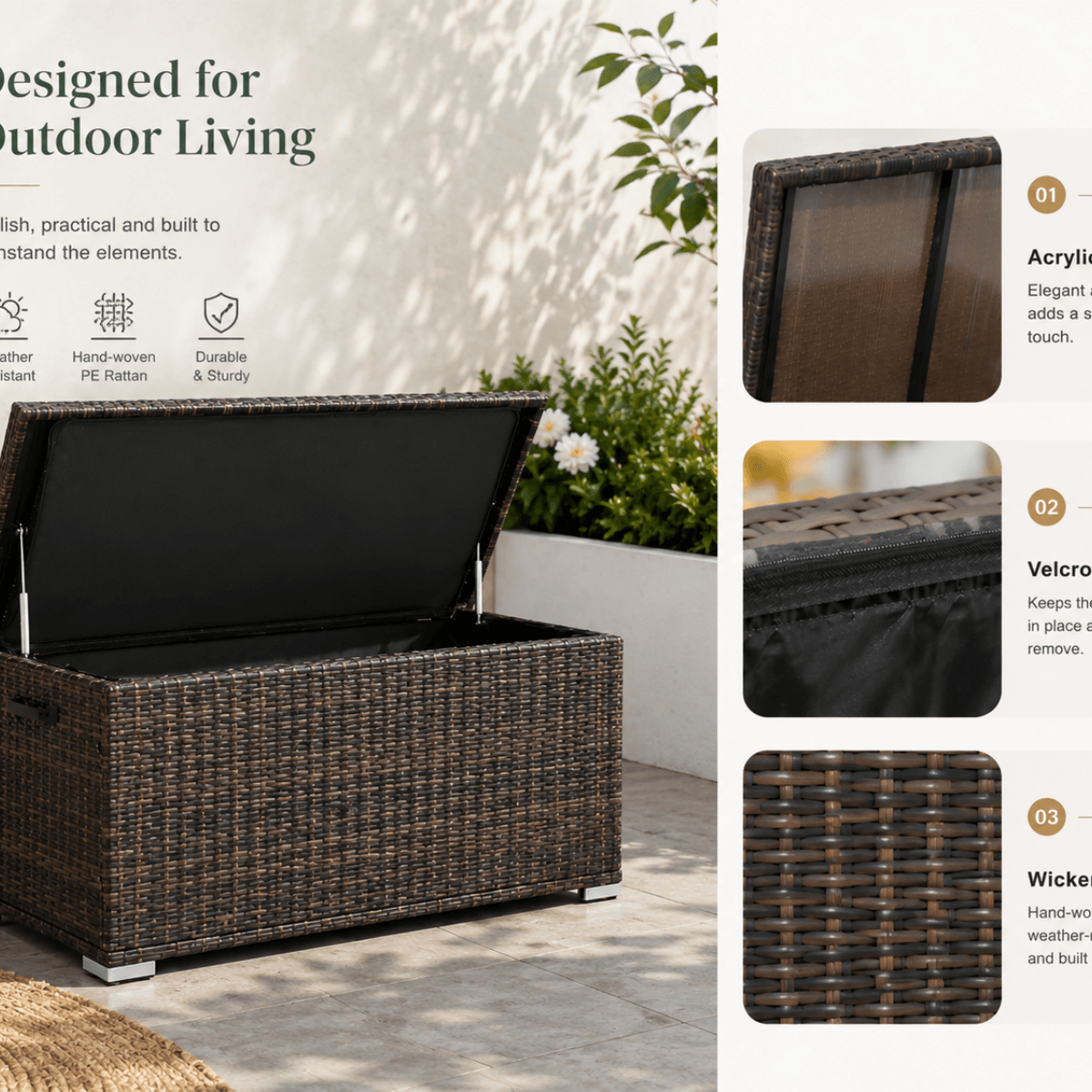 Small Outdoor Rattan Storage Box - Weather-Resistant Garden Storage Chest, Brown