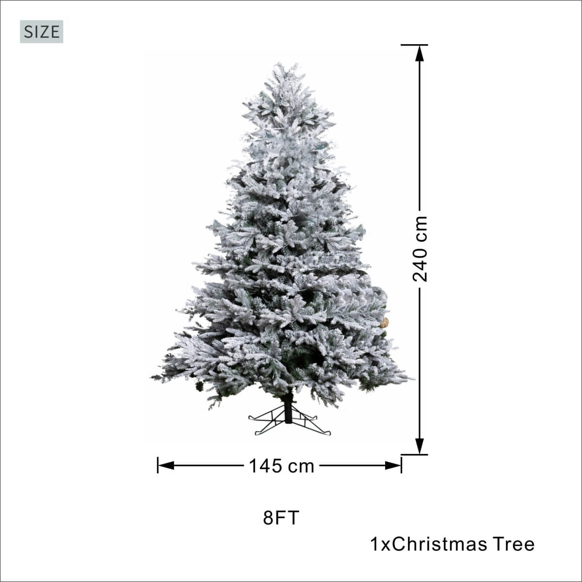 Snow-Flocked Artificial Christmas Tree - Realistic Green Xmas Tree with Faux Snow Effect, 7ft/8ft