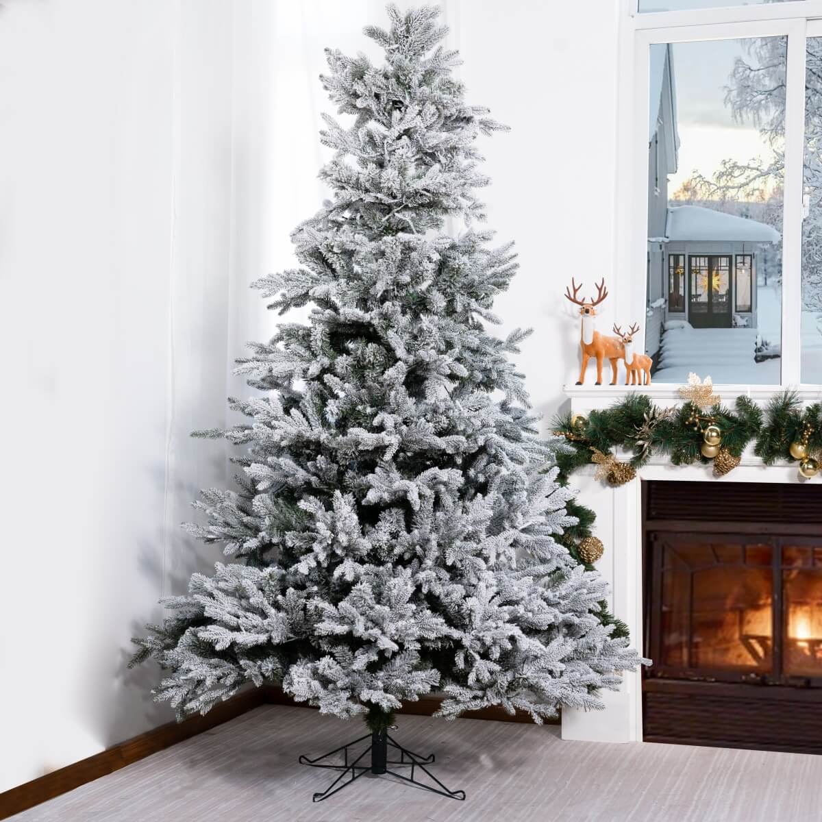 Snow-Flocked Artificial Christmas Tree - Realistic Green Xmas Tree with Faux Snow Effect, 7ft/8ft