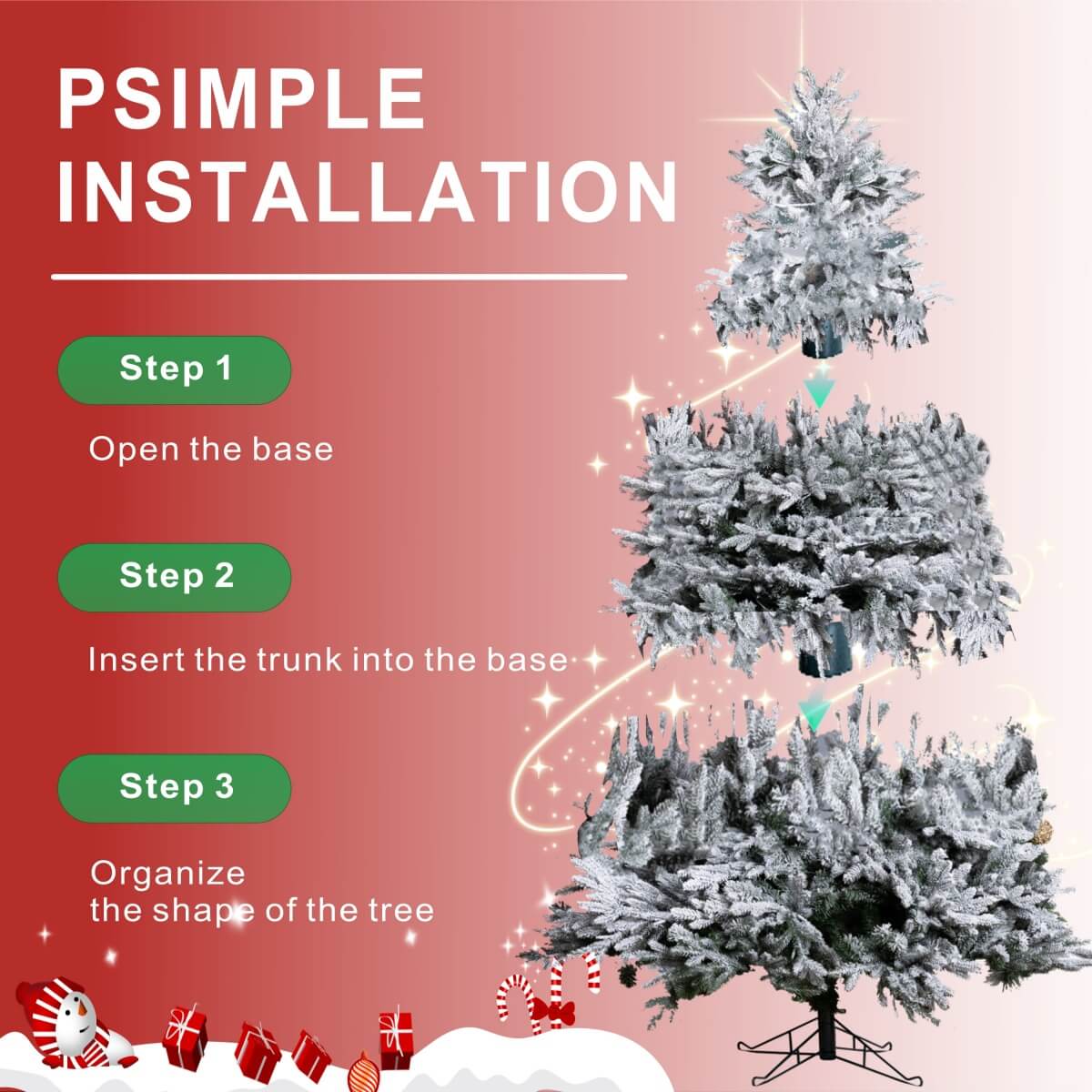 Snow-Flocked Artificial Christmas Tree - Realistic Green Xmas Tree with Faux Snow Effect, 7ft/8ft