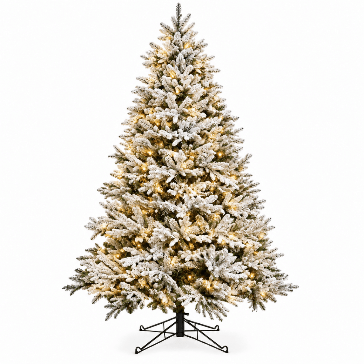 Pre-Lit Flocked Christmas Tree - Artificial Snow-Flocked Christmas Tree with Built-in Lights