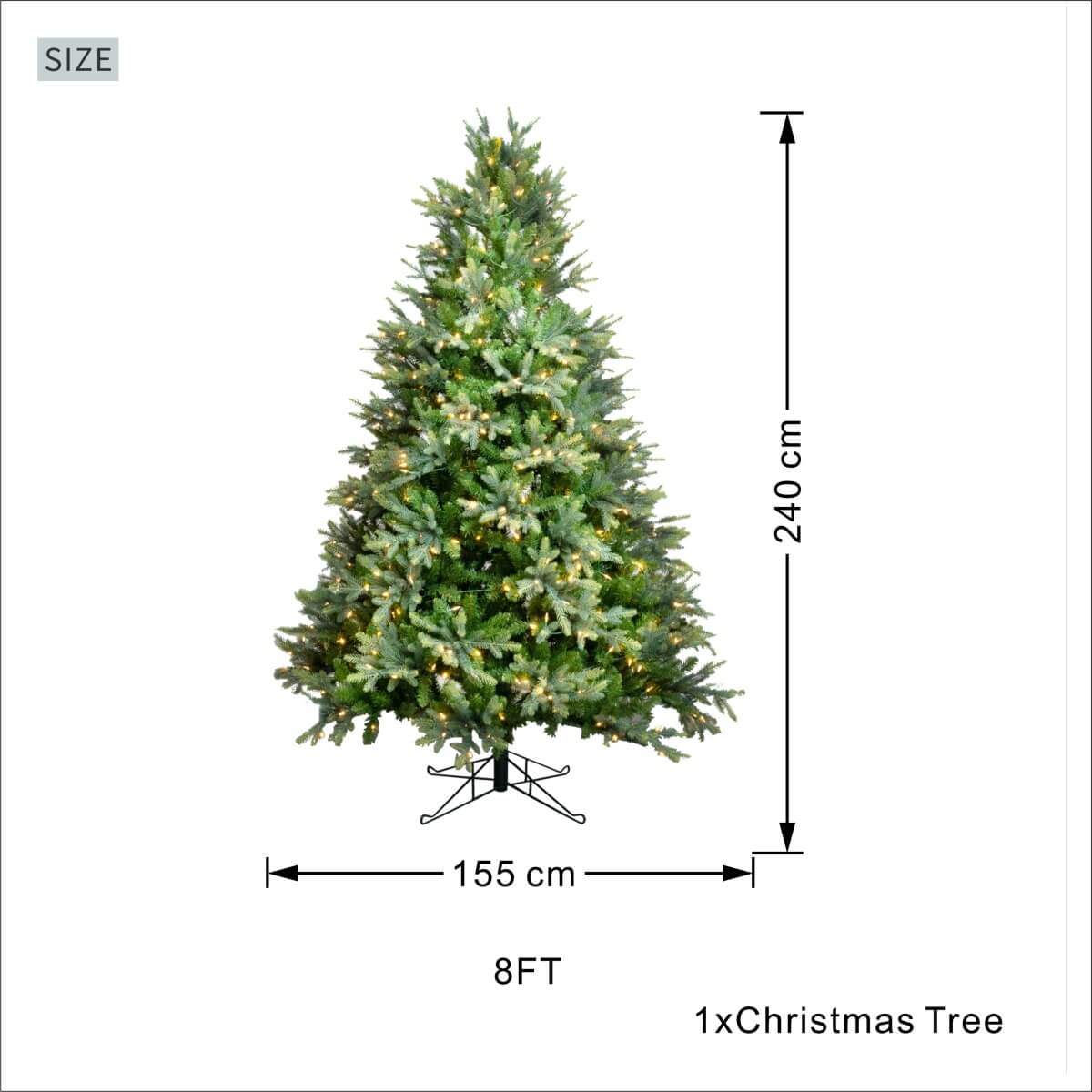 Lush Full Green Artificial Christmas Tree - Realistic Xmas Tree with Pre-Lit LED Lights for Festive Home Decoration, 6ft/7ft/8ft