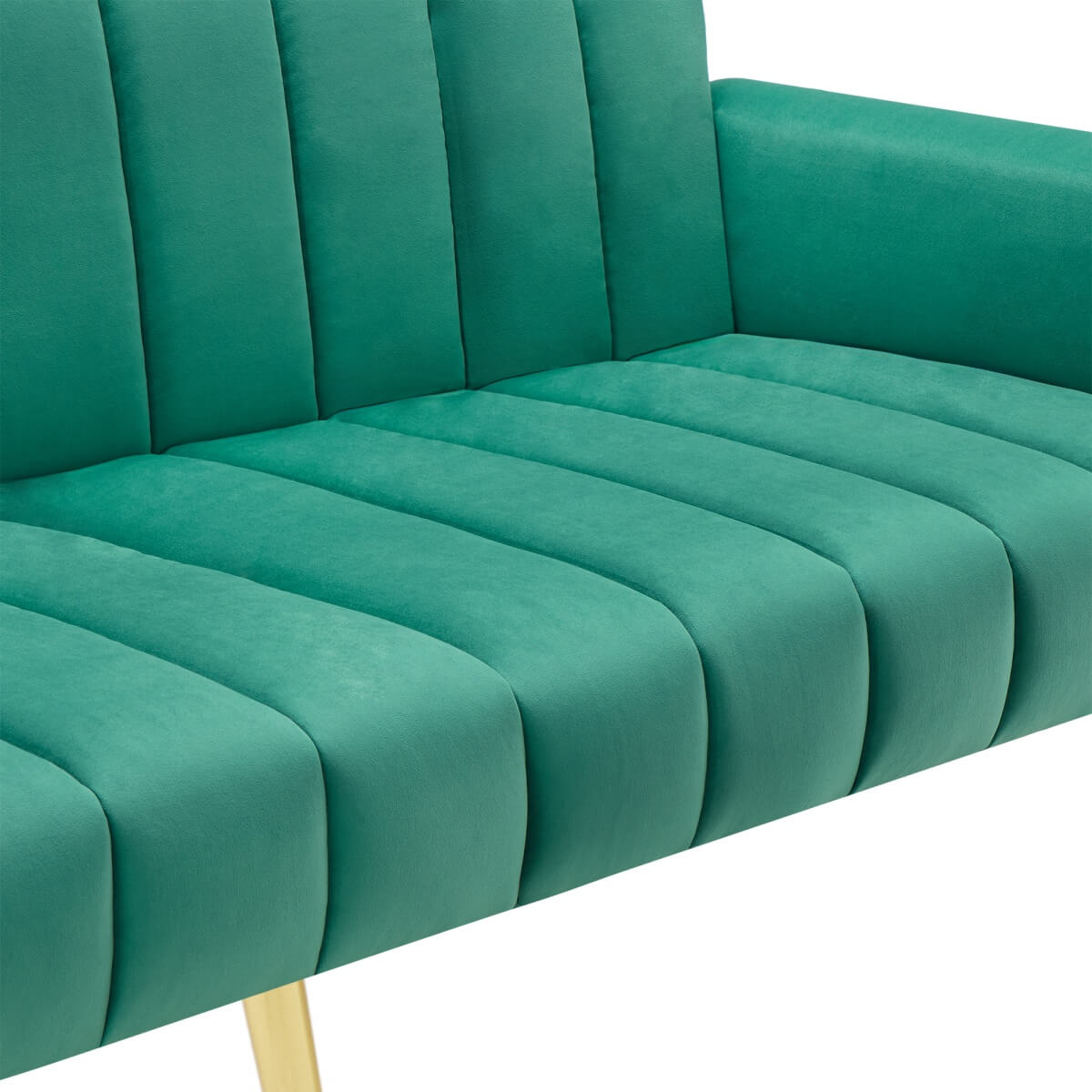 Modern Velvet Sofa Bed - Adjustable Backrest & Armrests, Convertible Sleeper with Metal Legs for Living Room, Bedroom & Guest Room, Green