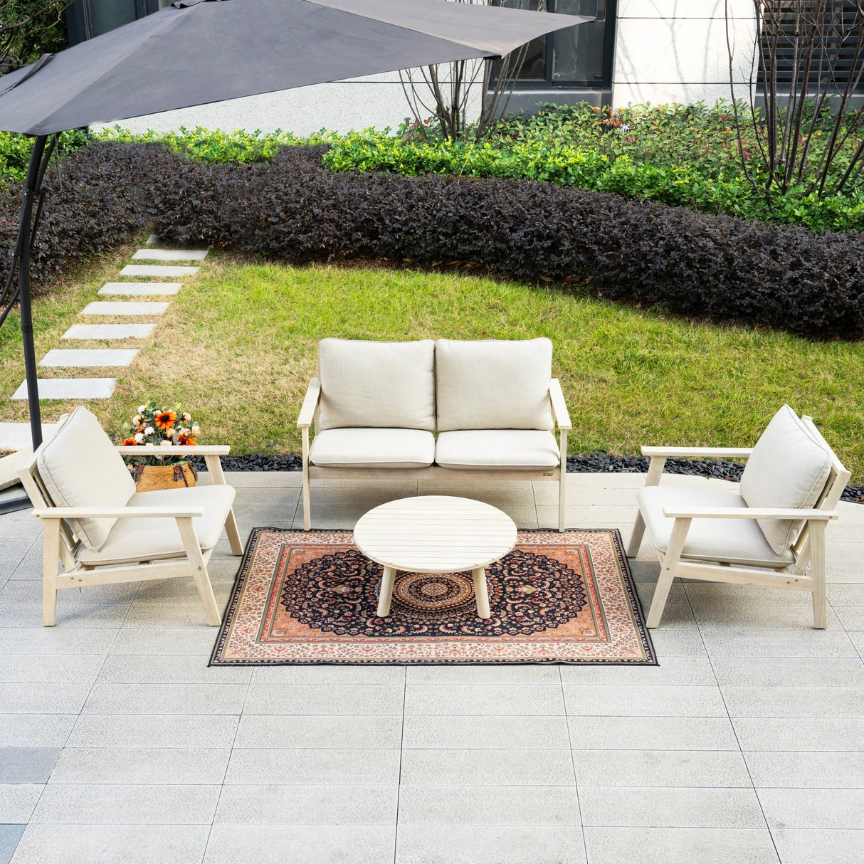 4-Piece Wood Outdoor Sofa Set – 4-Seater