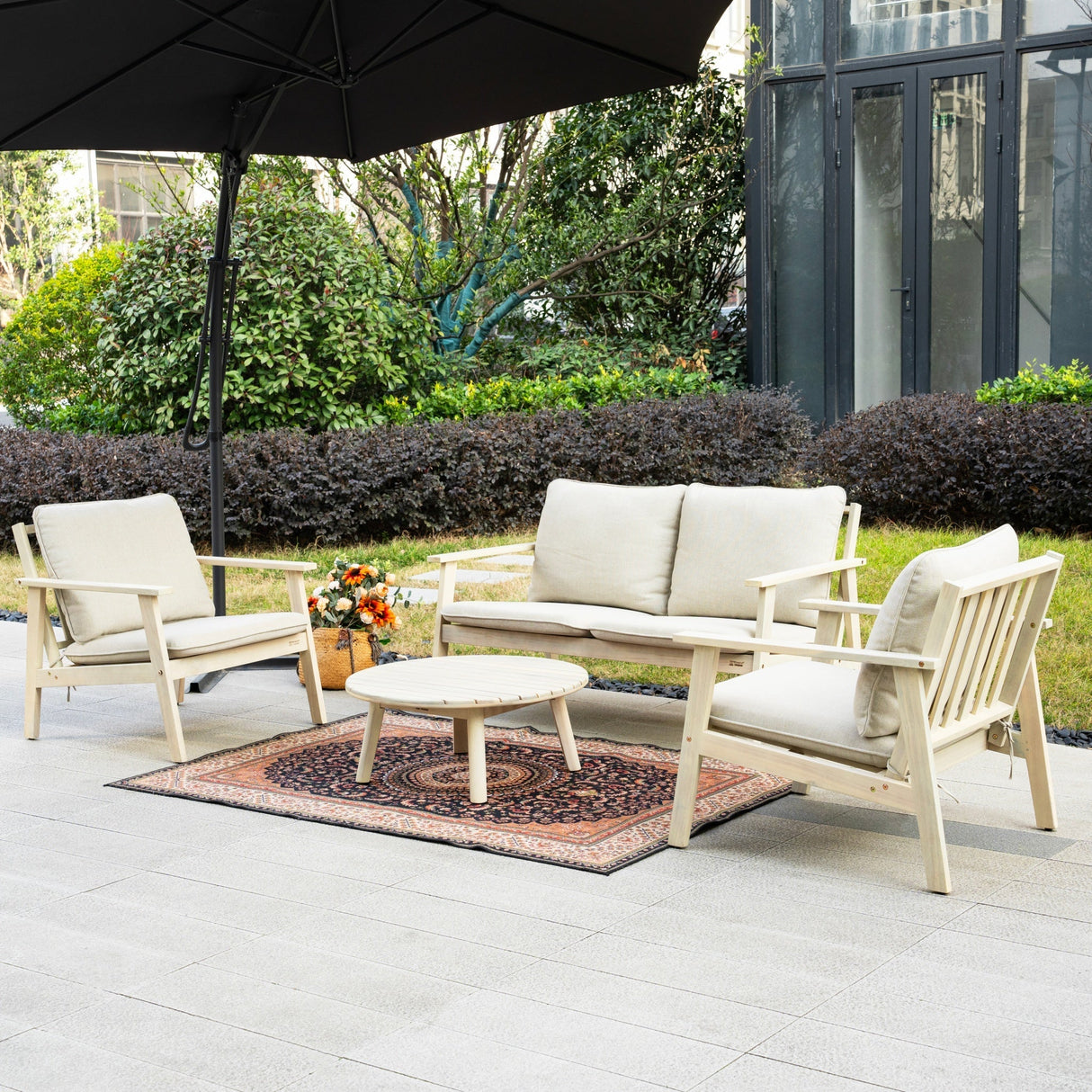 4-Piece Wood Outdoor Sofa Set – 4-Seater