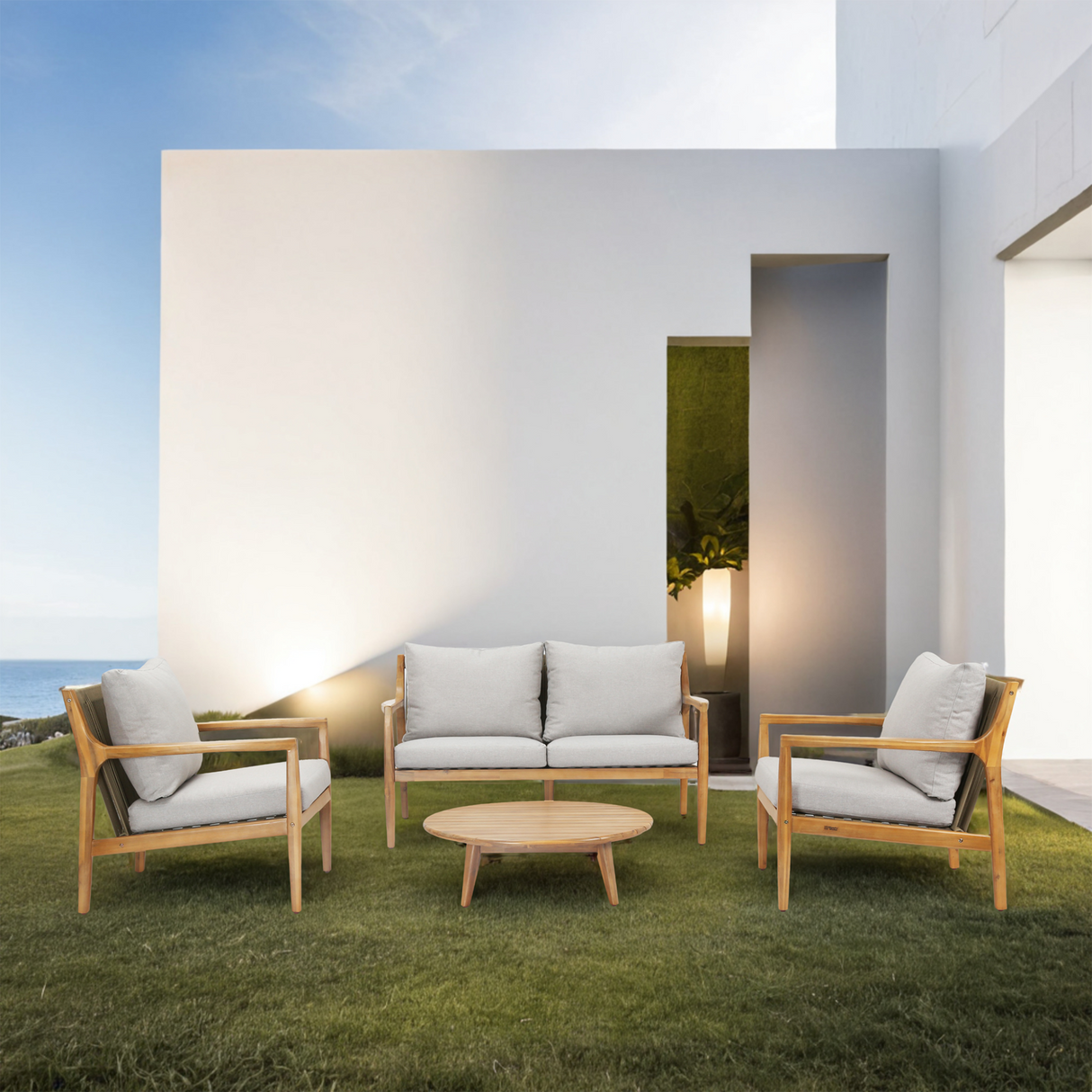 SOLARA 4-Piece Wood Outdoor Sofa Set - 4-Seater