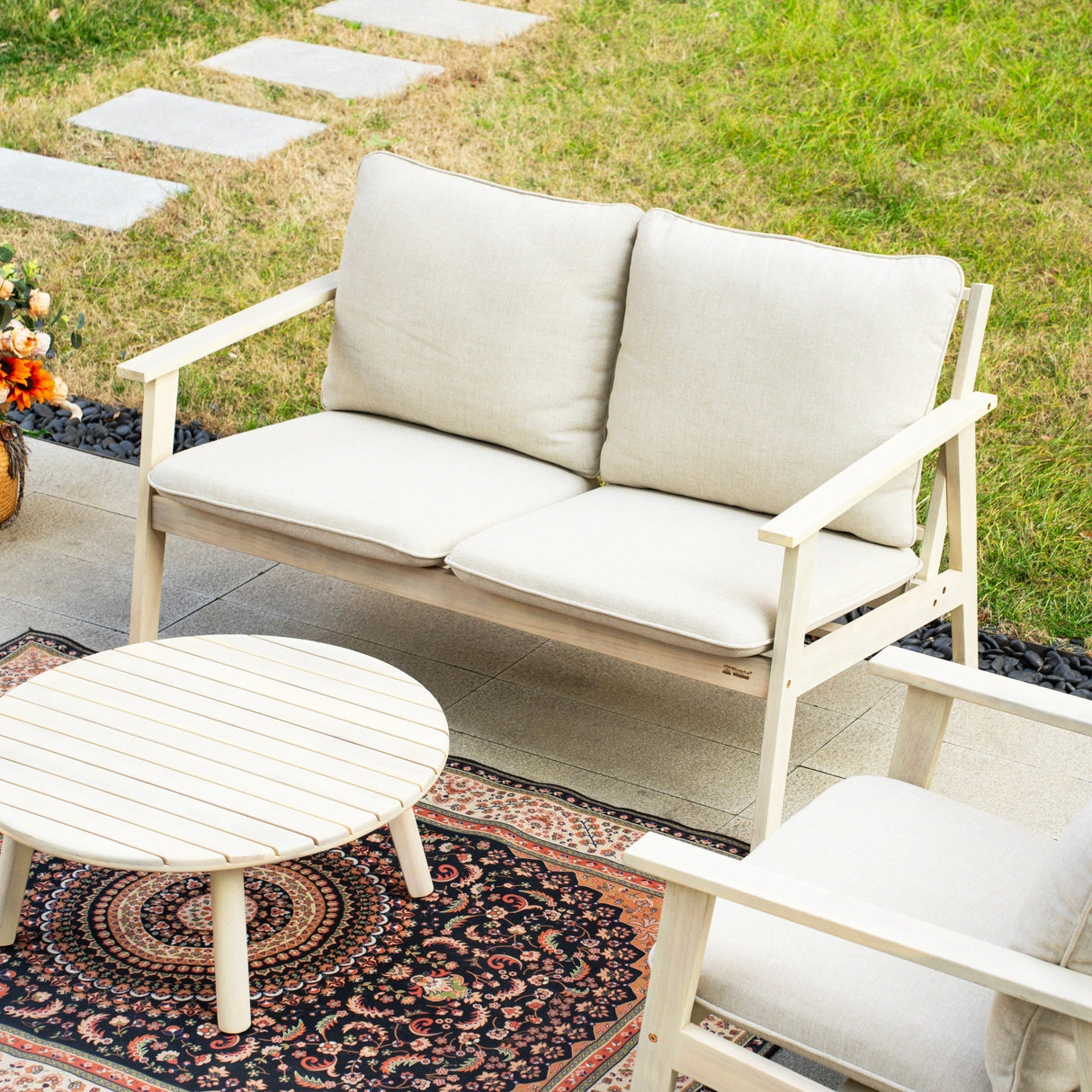 4-Piece Wood Outdoor Sofa Set – 4-Seater