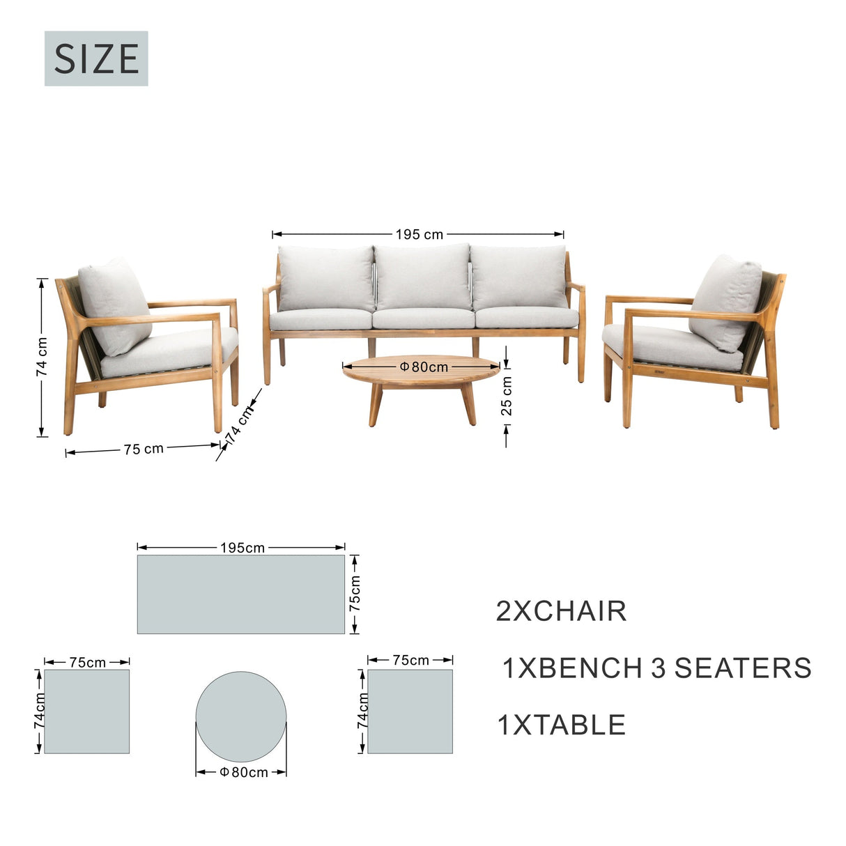 SOLARA 4-Piece Wood Outdoor Sofa Set - 5-Seater